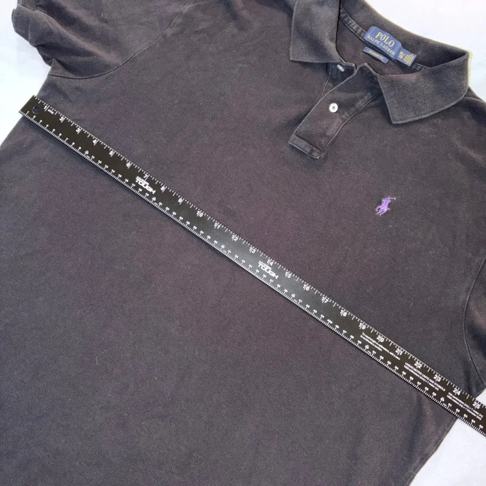 Polo Ralph Lauren Mens XL Classic Fit Black Polo Shirt Purple Pony Logo Pique